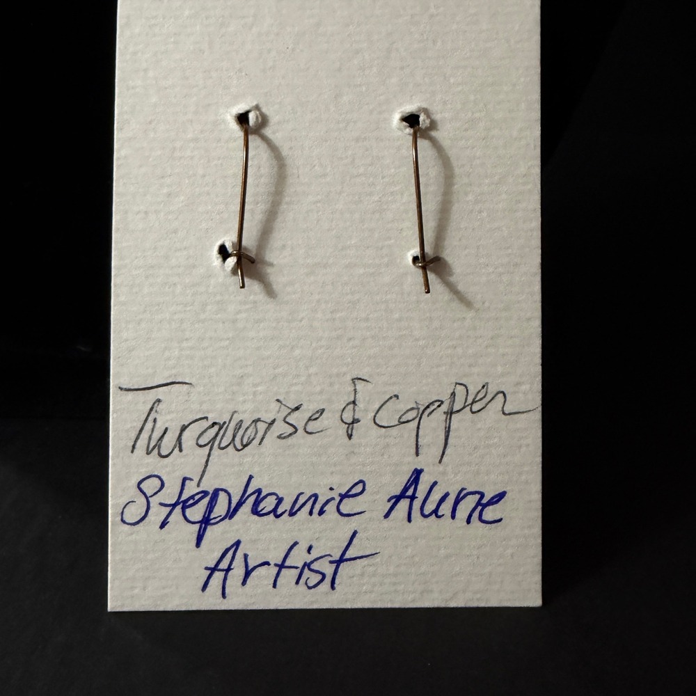 Handmade Turquoise Copper Beaded Drop Earrings Boho Stephanie Aune ArtistJ3009 - Picture 3 of 4